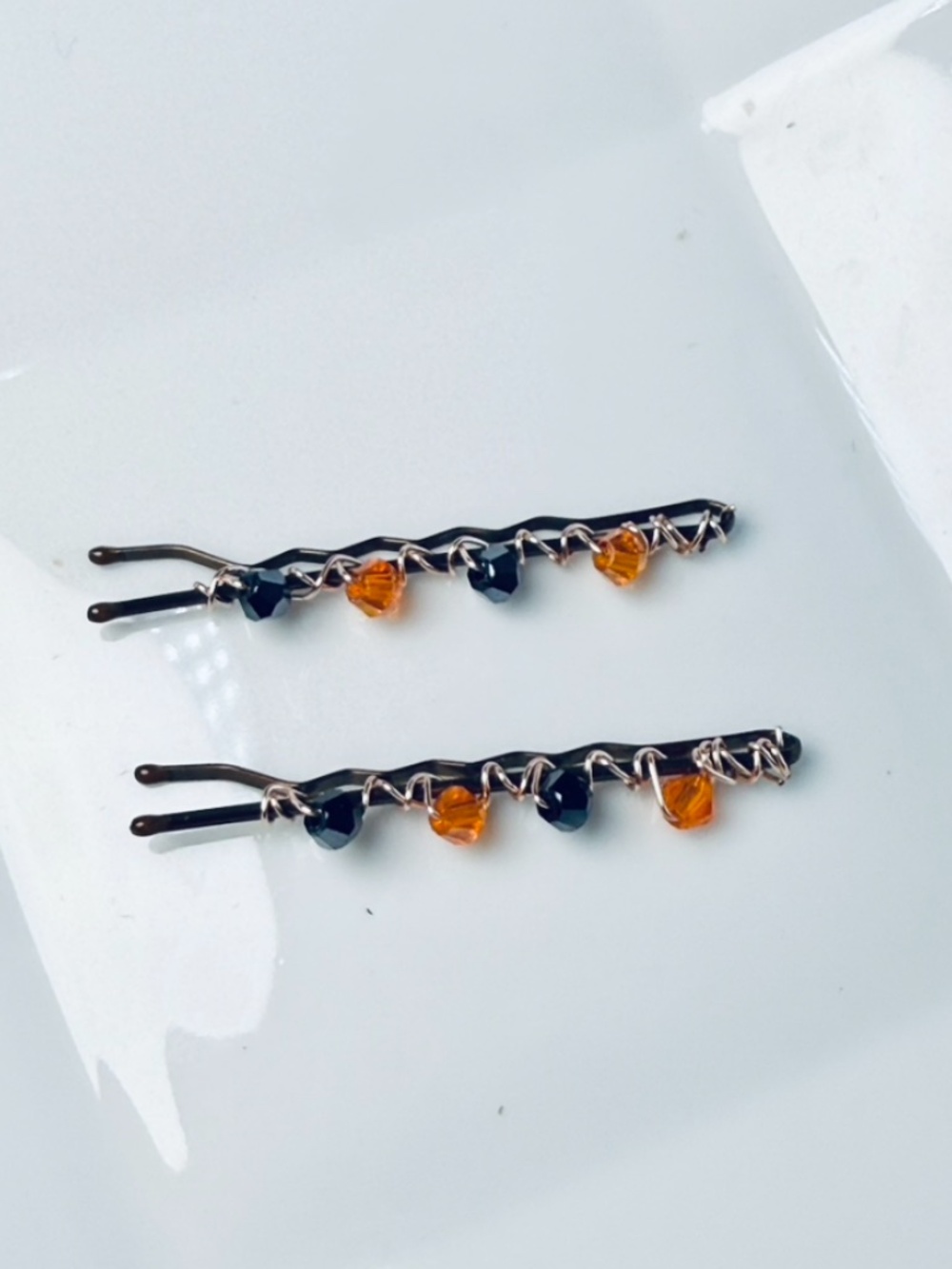 Orange and Black Mini Crystals beaded Bobby Pins